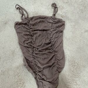 Lulu's Taupe Ribbed Bodysuit